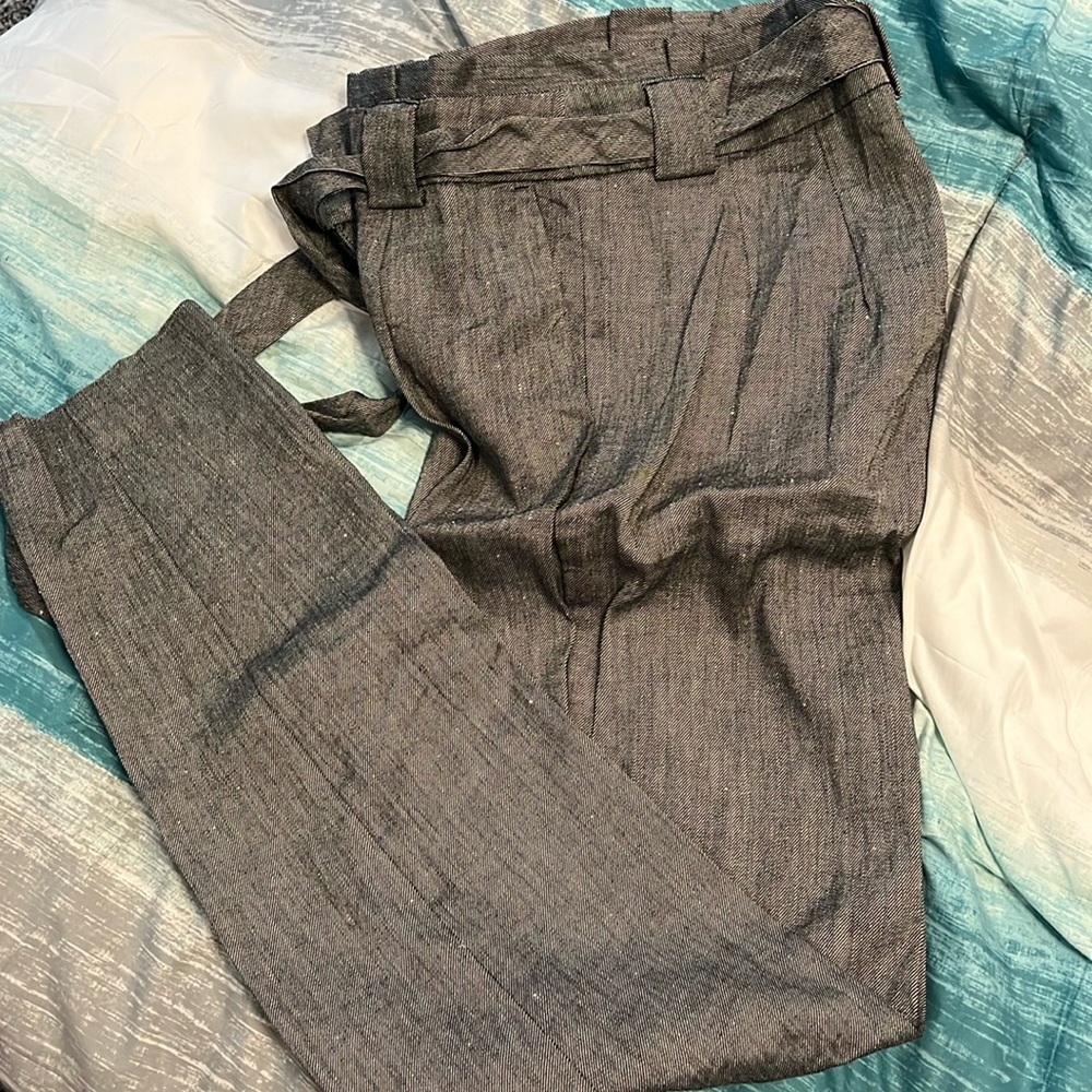 Belted Paperbag Waist Ankle High Rise Grey Pants